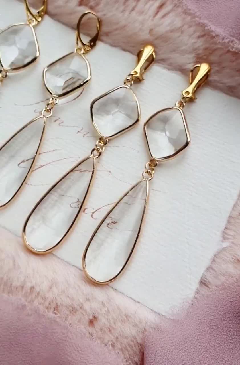 Orecchini a clip con goccia di cristallo: gioielli da sposa in argento - Italia