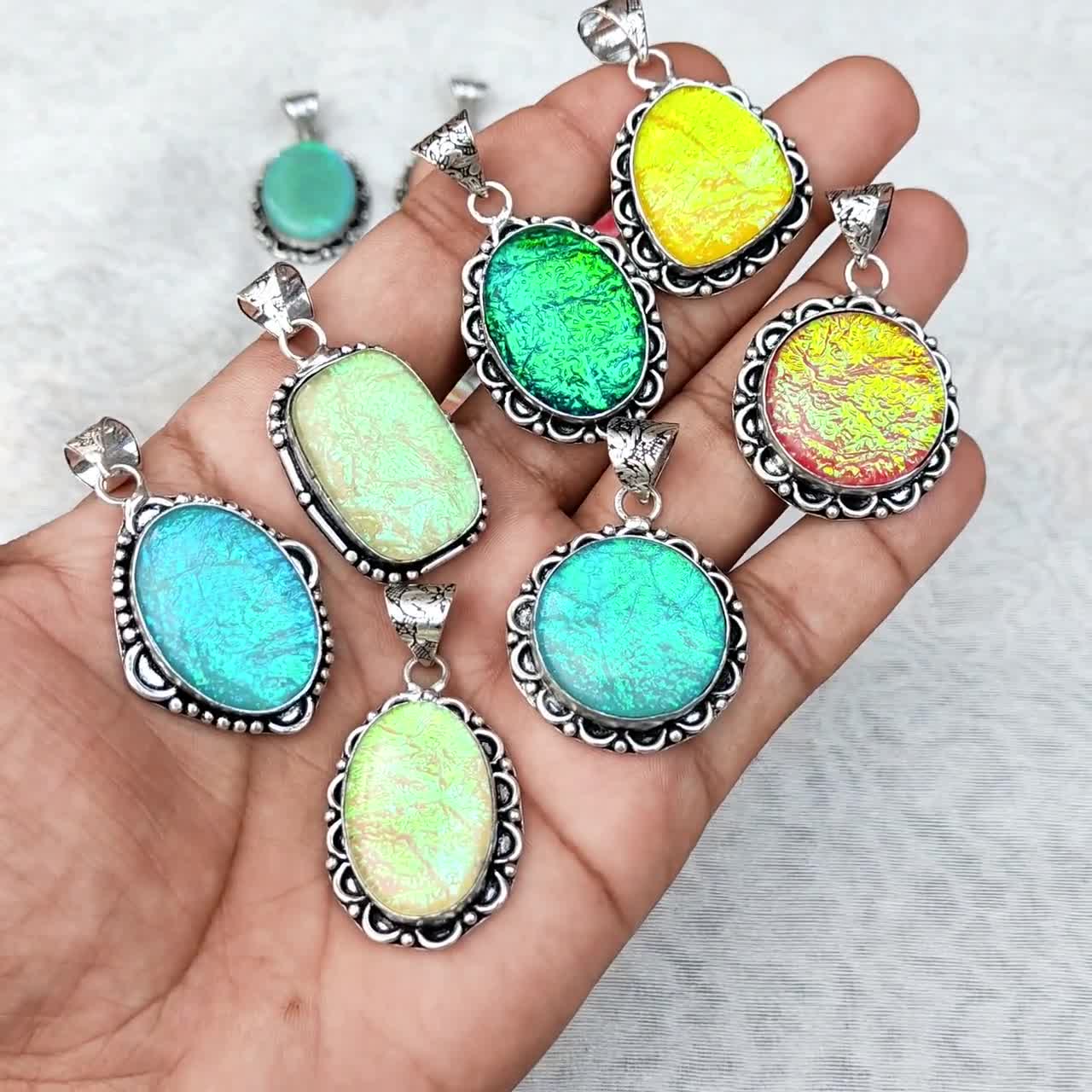 Offer Dichroic Glass Gemstone 925 Sterling Silver Plated Wholesale Lot  Pendants