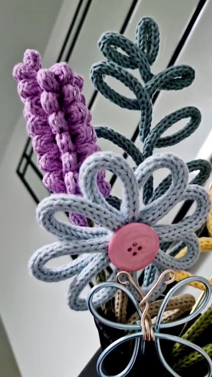 Knitted Flower L Knitted Lavender L Forever Flower L Wire Flower L