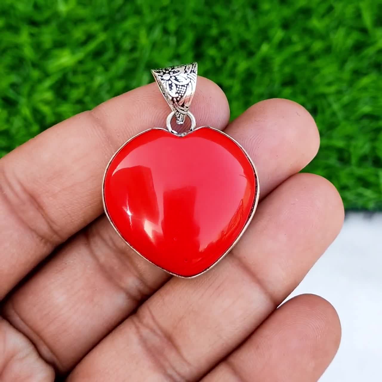 アクセサリー searoomlynn Coral heart necklaces Red Coral Heart Pendant 92.5 Silver Plated Onyx Necklace Red