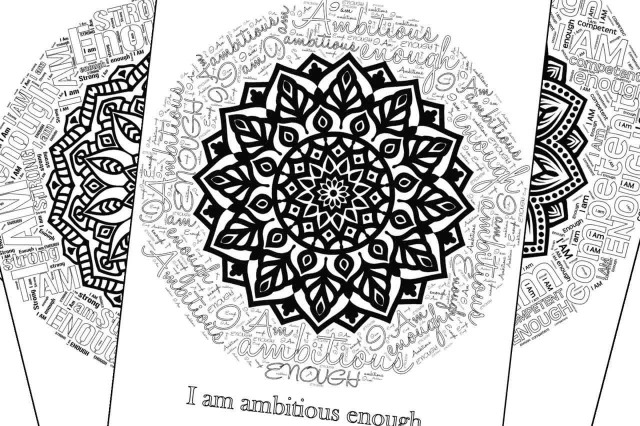 I AM ENOUGH VOL 2 mini Series Mandala Coloring Pages Adult Coloring Books 6  Sheets Printable 