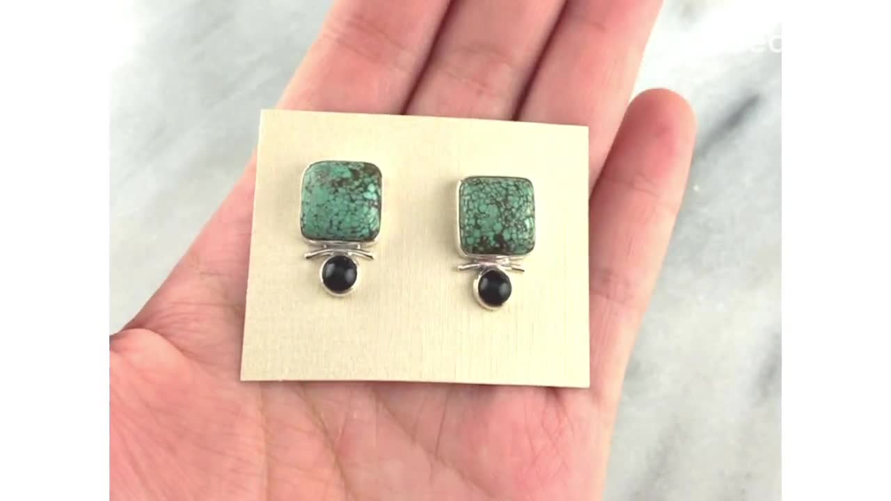 SK0038 Turquoise/Black Onyx Little Drop retailer Stud Earrings & Sterling Silver 925. Classic Silver Studs.