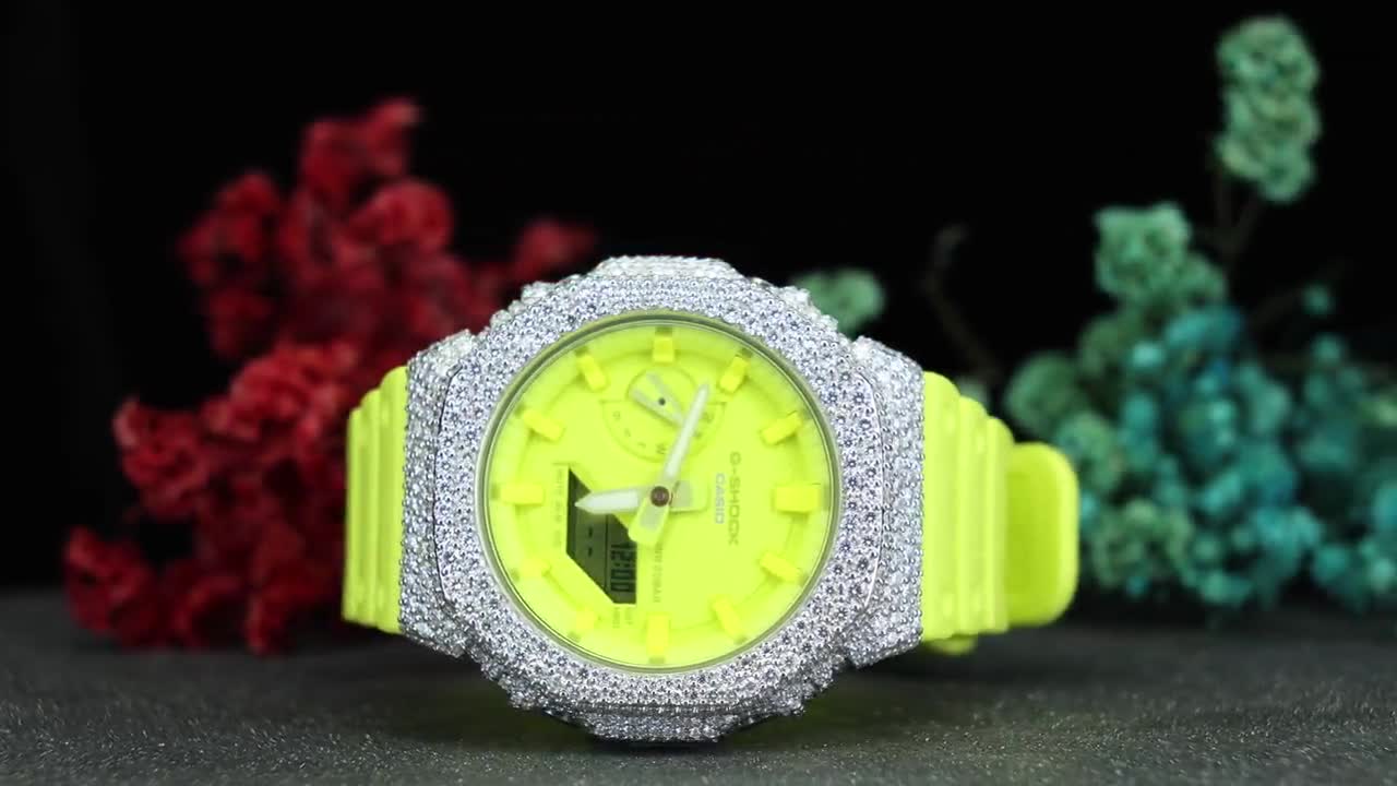 Neon Yellow Iced Out Watch • Luxury Bling Crystal Bezel • Unisex