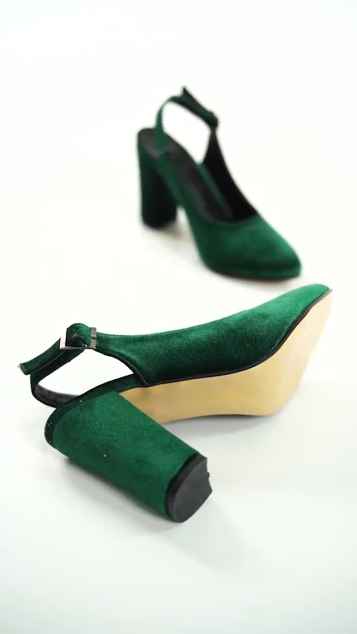 Green block clearance heel shoes uk