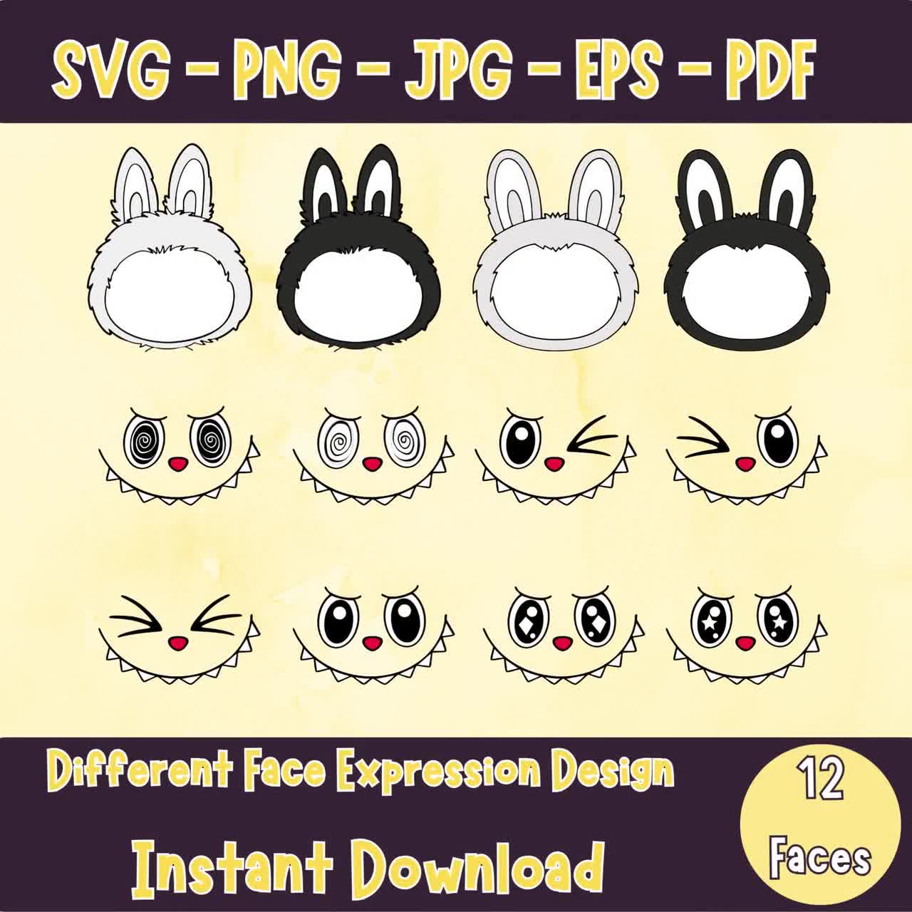 Labubu Monster Faces SVG Clipart Bundle, Kawaii Cartoon (Digital Download) video poster