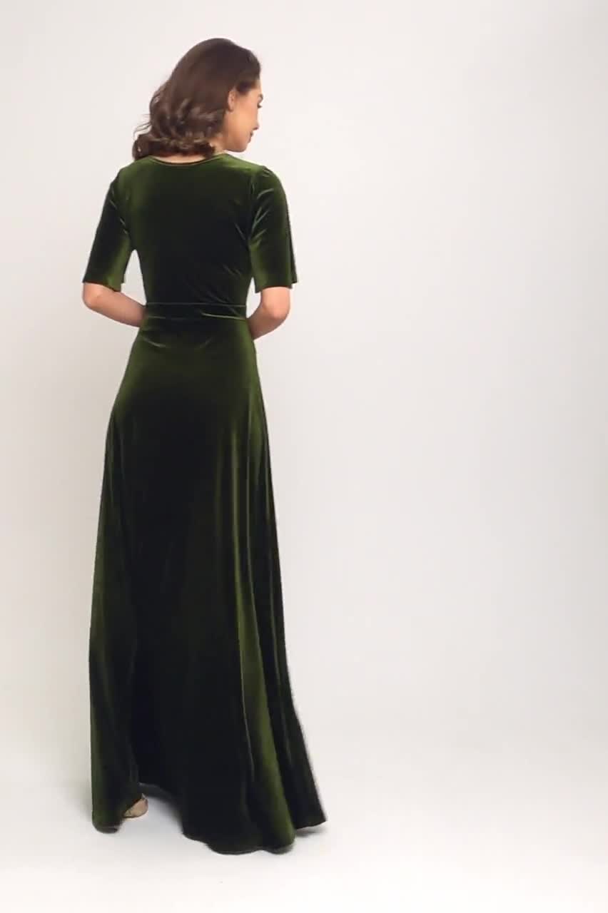olive green velvet dress long sleeve Olive Bridesmaid Dress Velvet Size XS