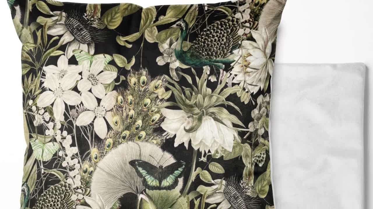 Terciopelo estampado de faisanes y flores vintage para cortinas, tapicería