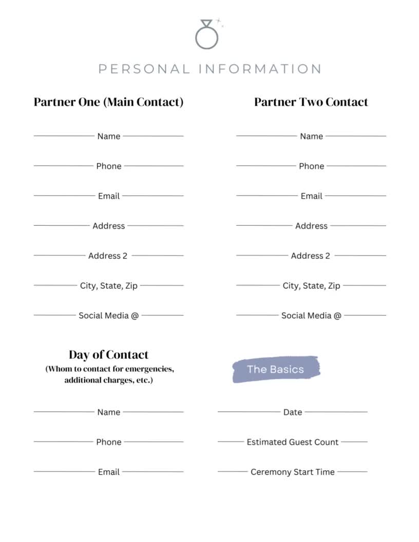 Wedding Coordinator New Client Intake Form, Client Questionnaire, and Day  of Checklist Planner Template for Planners