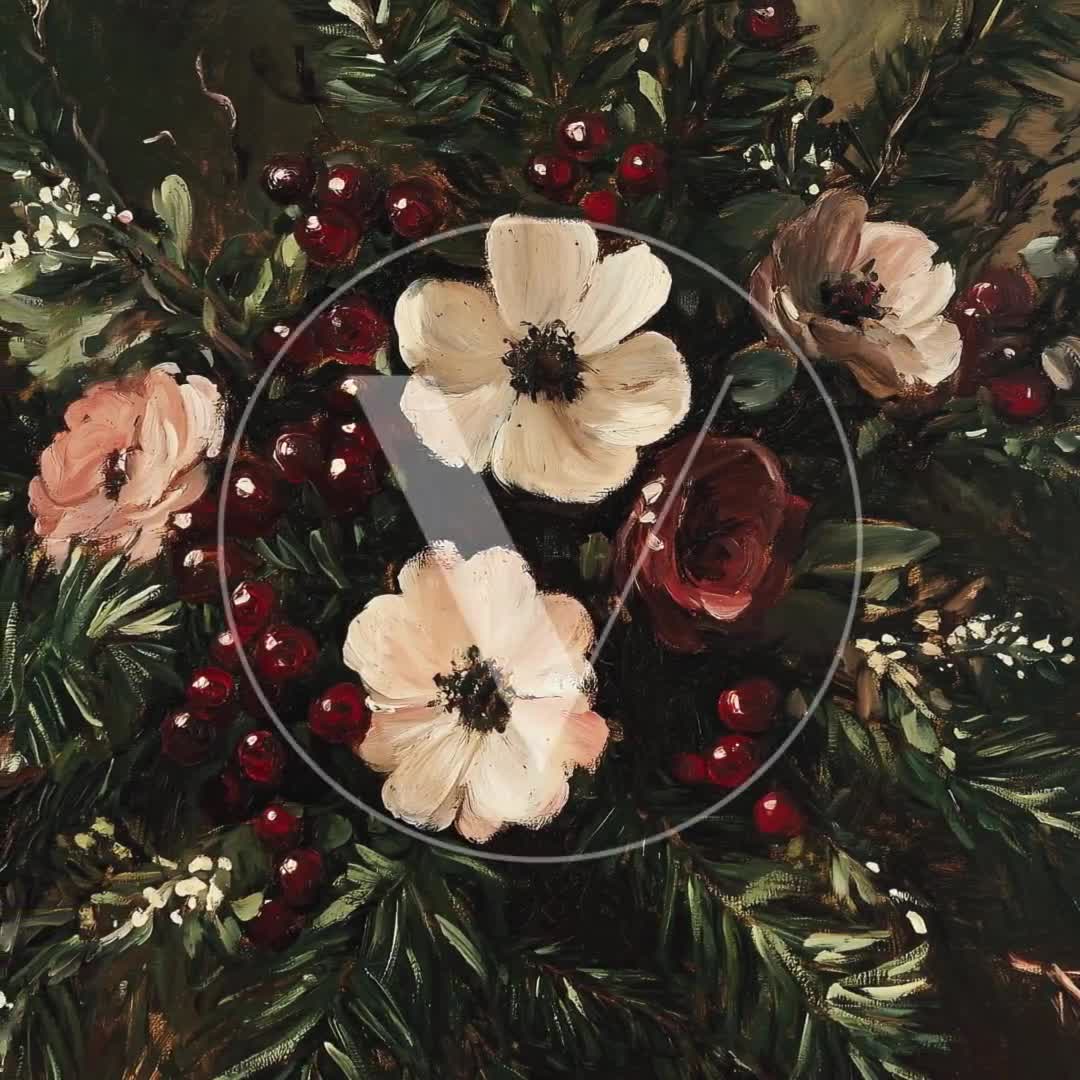 小物入れ Portrait Paint Winter Flower Painting Christmas Print, Vintage Holiday Printable