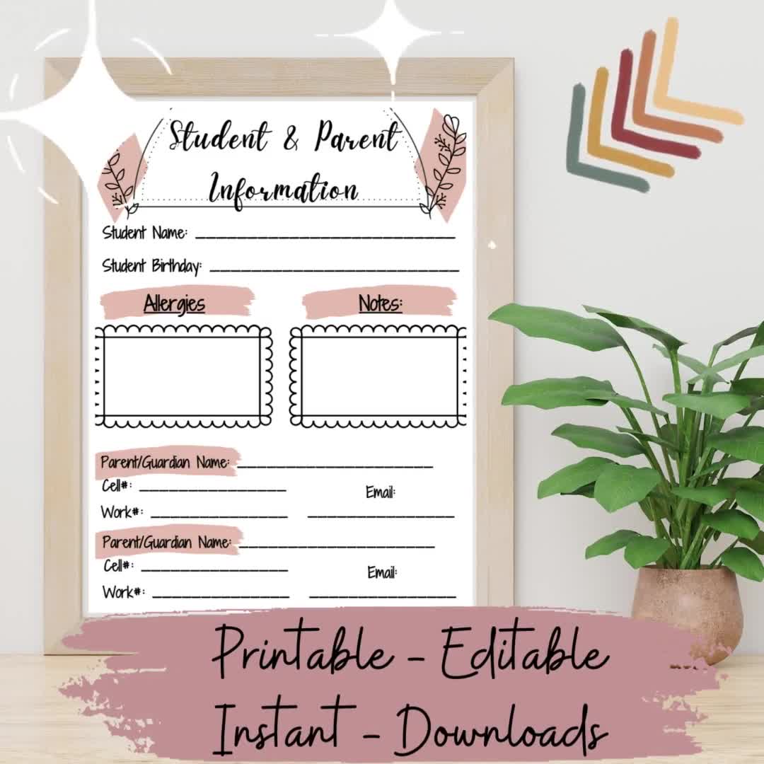 Student Parent Contact Information Form, Information Template, Sign in Sheet, Printable Form, Form Template, Student Back to School Form - Etsy student-parent-contact-information-form-information-template-sign-in-sheet-printable-form-form-template-student-back-to-school-form-etsy