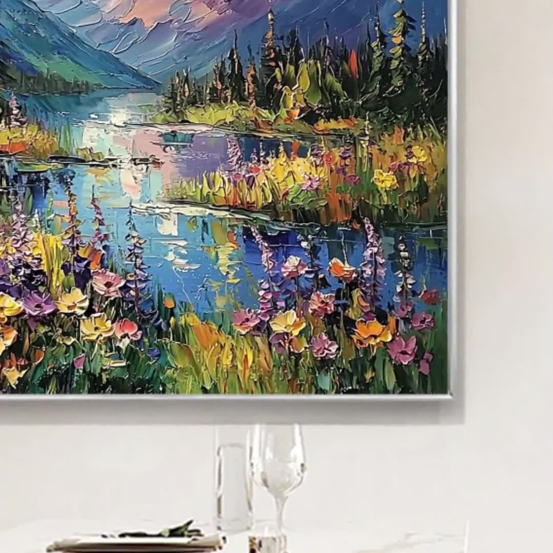 抽象的な山の油絵、大きな青い風景画、モダンな装飾 - Etsy 日本