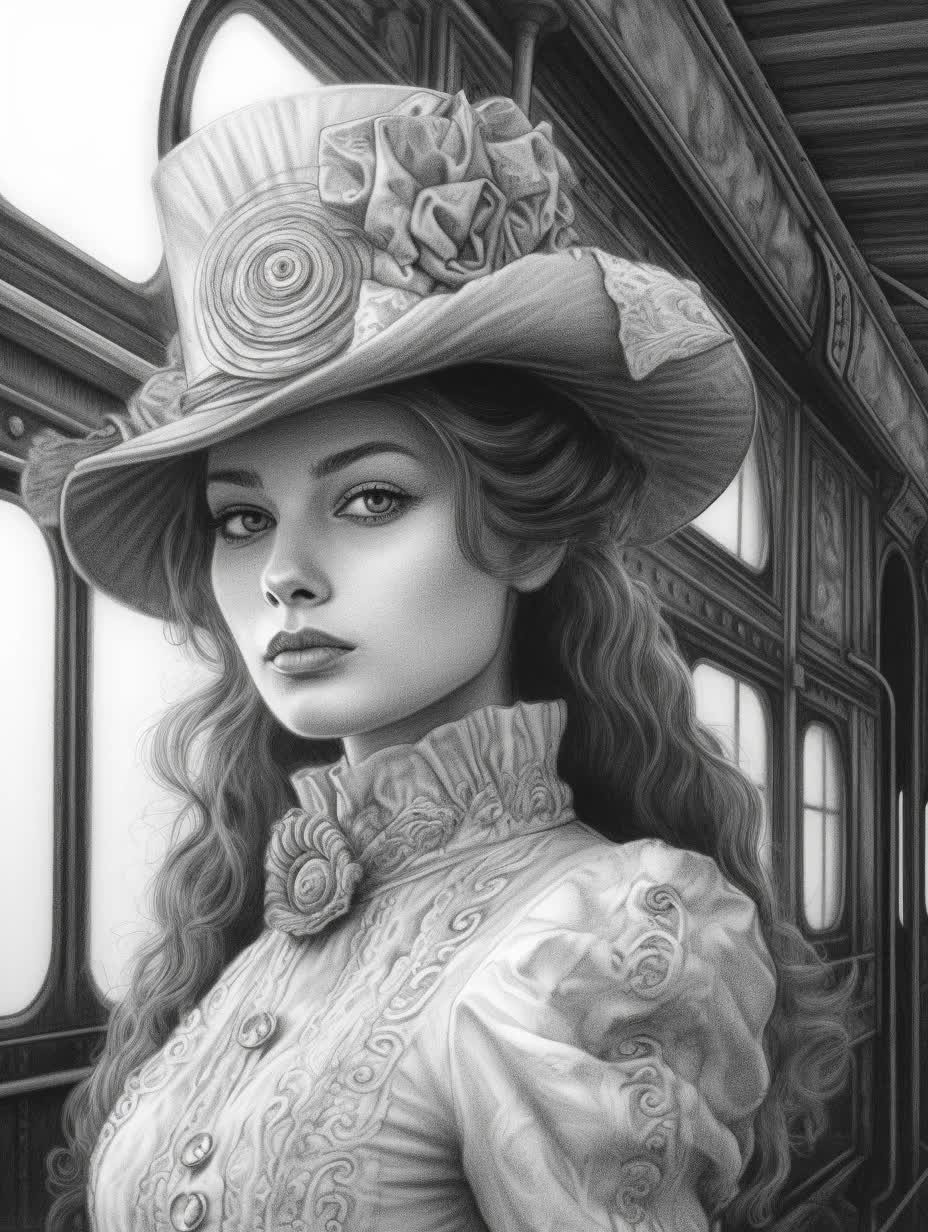 ビクトリア朝時代の女性の塗り絵：グレースケールのファッション