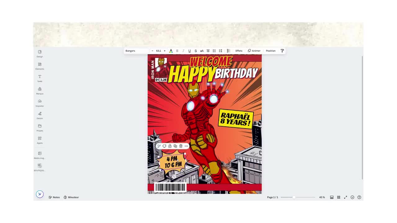 Iron Man Birthday Welcome Sign, Editable Welcome Plaque Template, Printable Welcome Poster, Editable Canva Poster, birthday children canva video poster