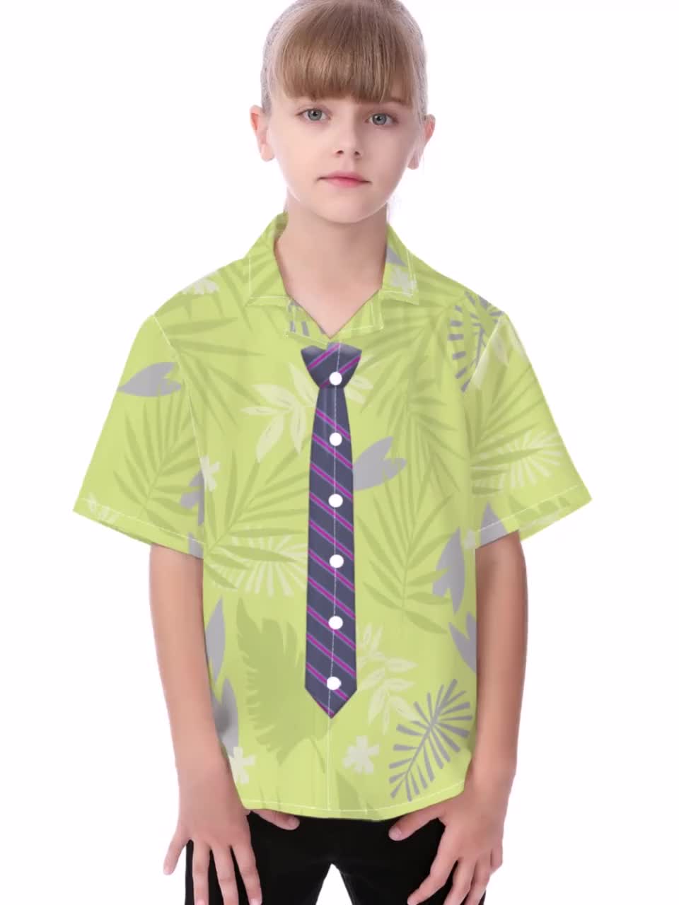 Nick Wilde Button up Kid Shirt, Tropical Leaf Hawaii Pattern