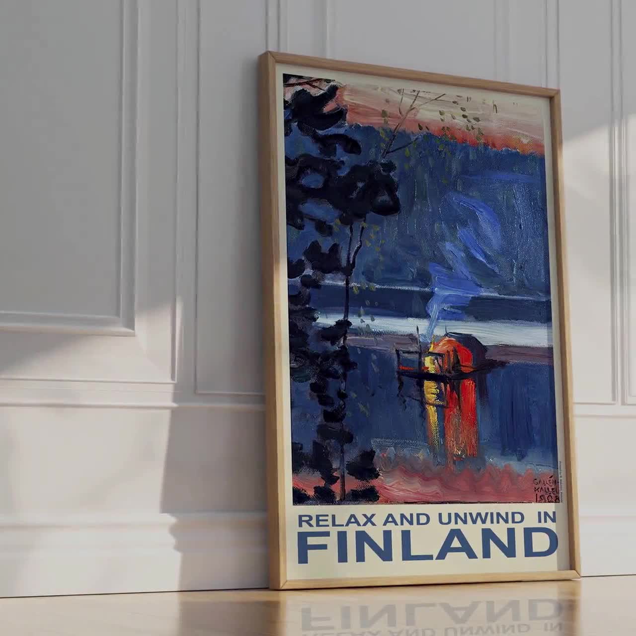 フィンランド旅行ポスター：北欧の湖の夕日のアートプリント - Etsy 日本