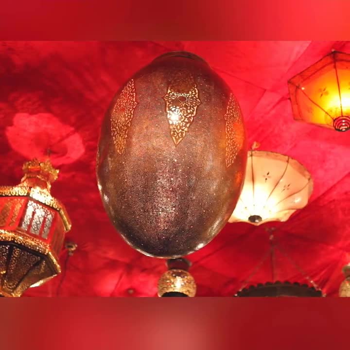 Marrakesh Lantern with String Lights, Red