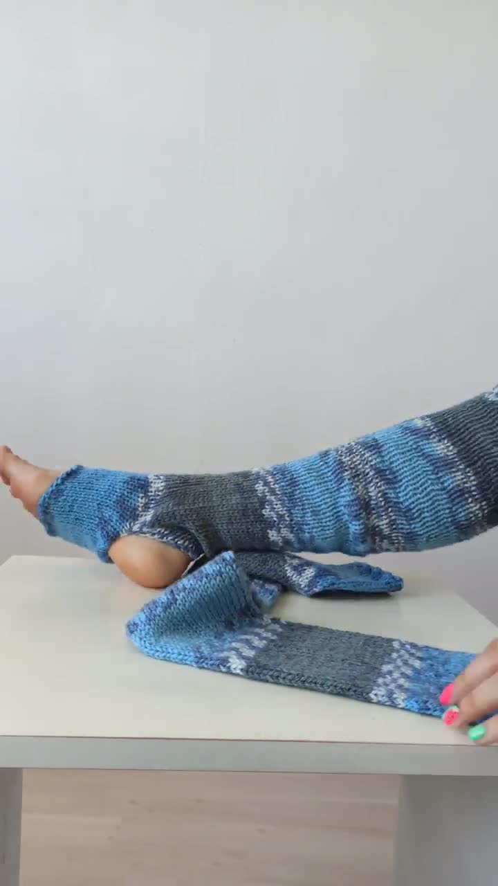 Blue Leg Warmers Over the Knee, Yoga Socks, High Socks, Knit Leg Warmers,  Over the Knee Socks, Athletic Socks, Yoga Gift, Gift 