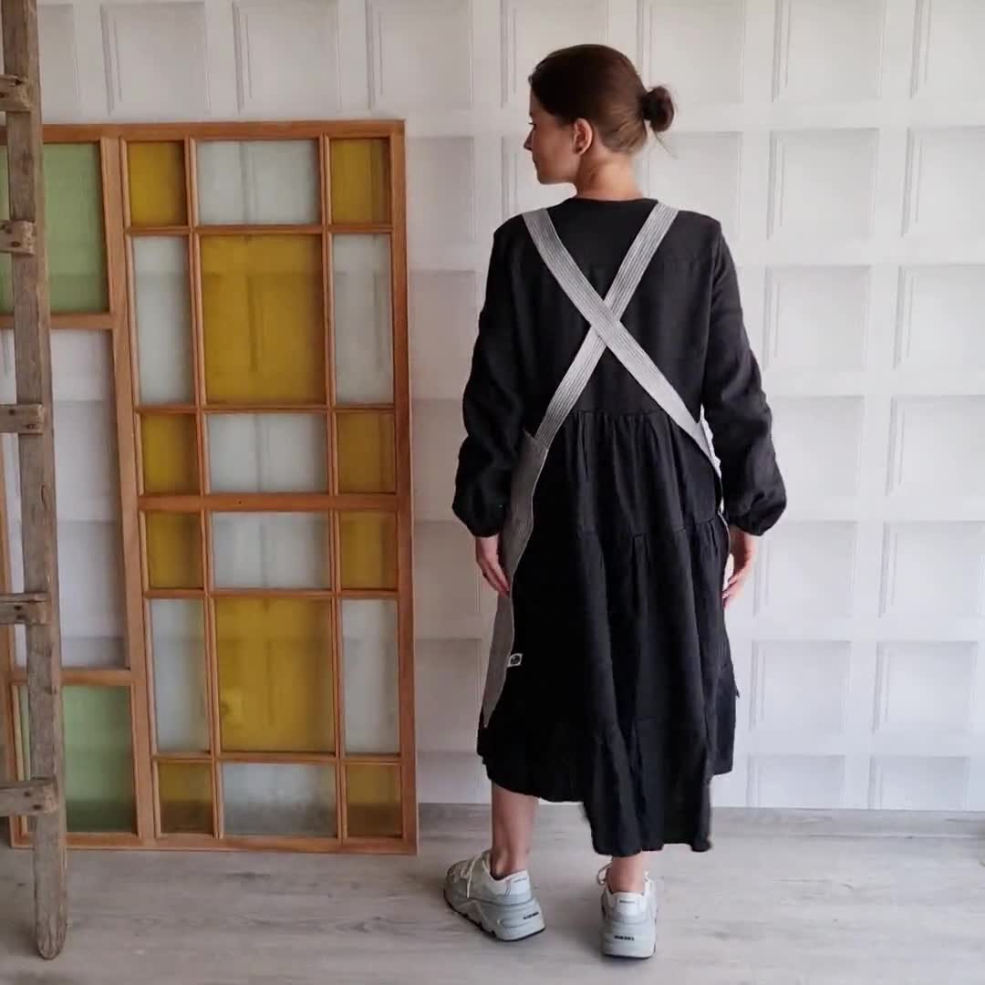 Delantal japonés con bolsillo en lino lavado Kyoto Brick Haomy – Decoclico