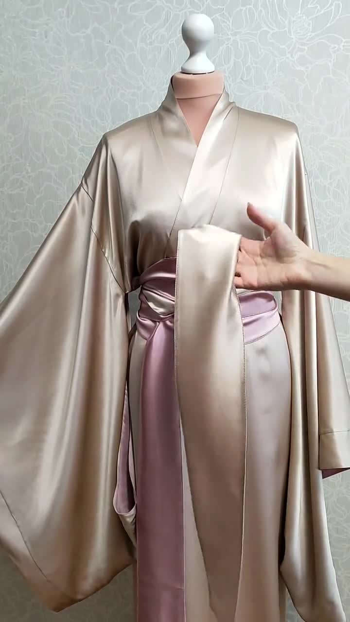 Custom Satin Robe, Silk Kimono Robe, Long Satin Robe, Plus Size