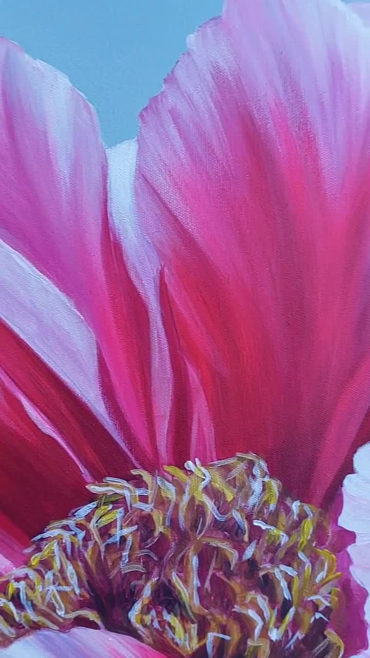 牡丹の絵画、アクリル画、花のアクリル画、植物画、写実的な牡丹