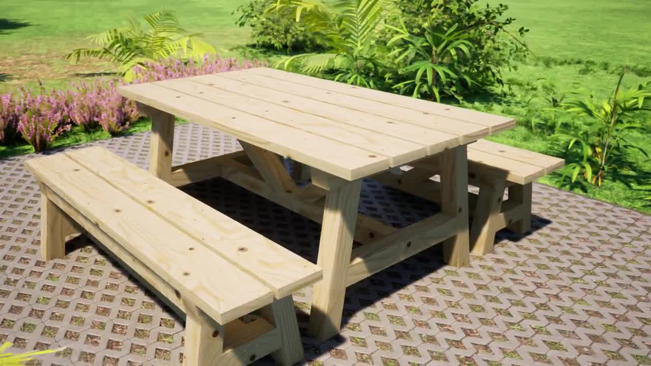 農場用ピクニックテーブルの設計図（72 x 39インチ）：DIY屋外テーブル