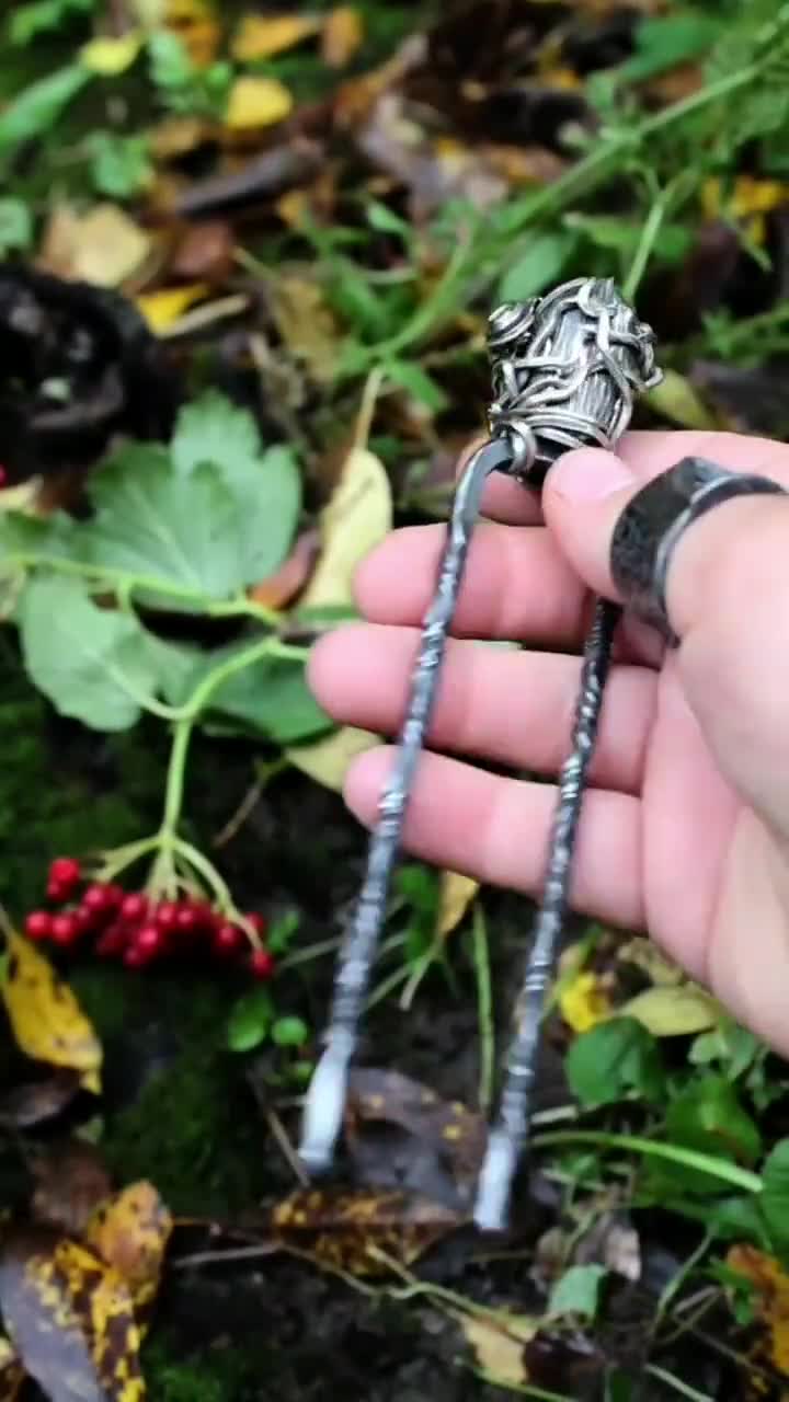 Hand Forged Hair Stick Amethyst Hair Fork Forest Witch Jewelry 