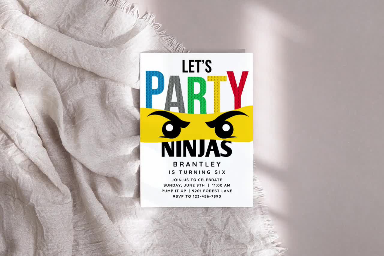 Invito di compleanno Ninja bianco, modello di invito Canva modificabile per  la festa di costruzione di mattoni, download digitale istantaneo  stampabile, testo o stampa -  Italia