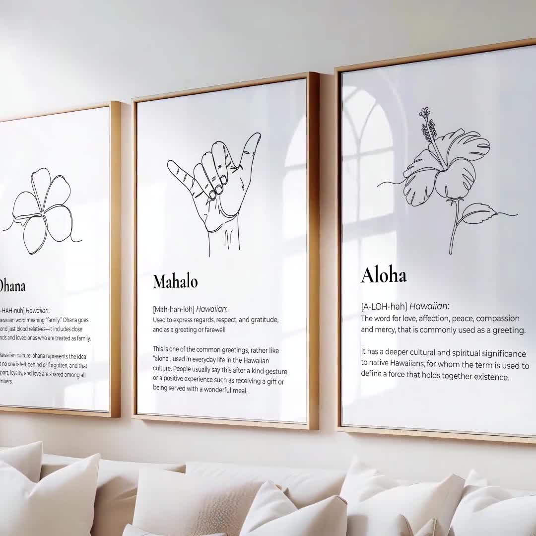 Hawaiian Wall Art Set: Aloha, Ohana, Mahalo Definition Prints