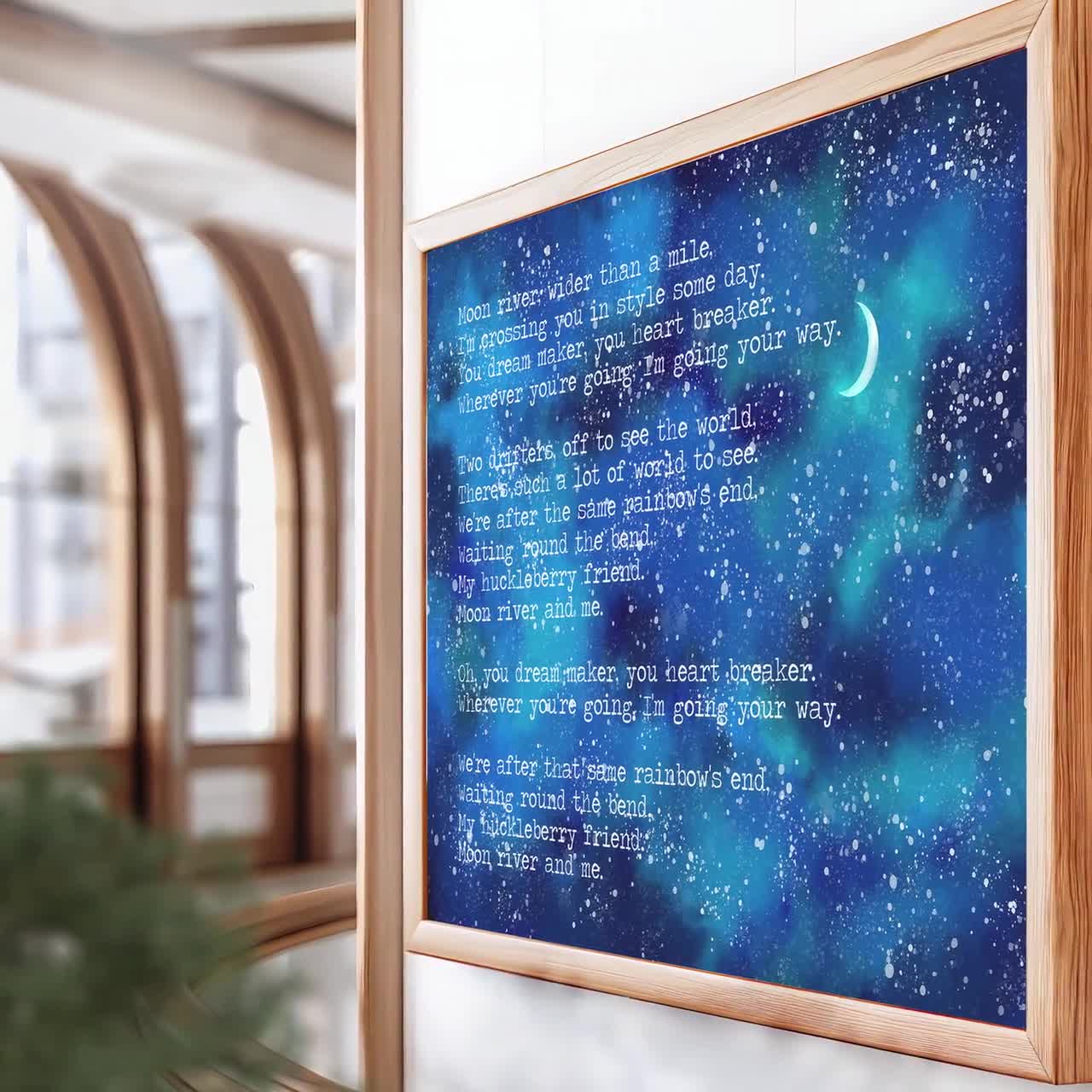 ムーンリバーの歌詞プリント：水彩画の夜空、クラシックソング - Etsy 日本