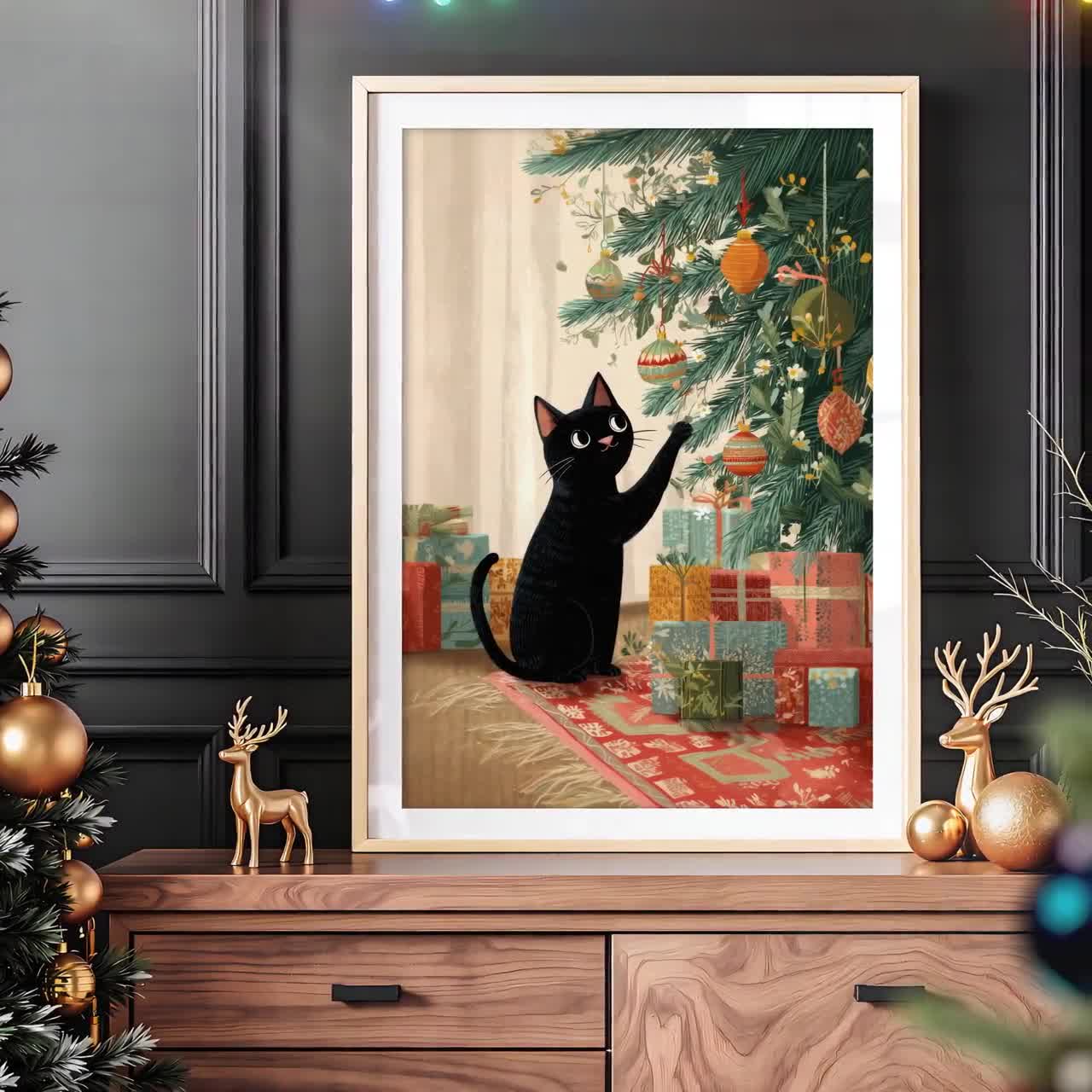 Black Cat Christmas Tree Print: Whimsical Holiday Wall Art - Etsy