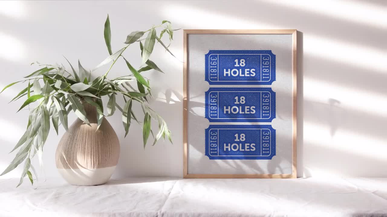 ヴィンテージゴルフチケットプリント：レトロな18ホールスポーツ装飾