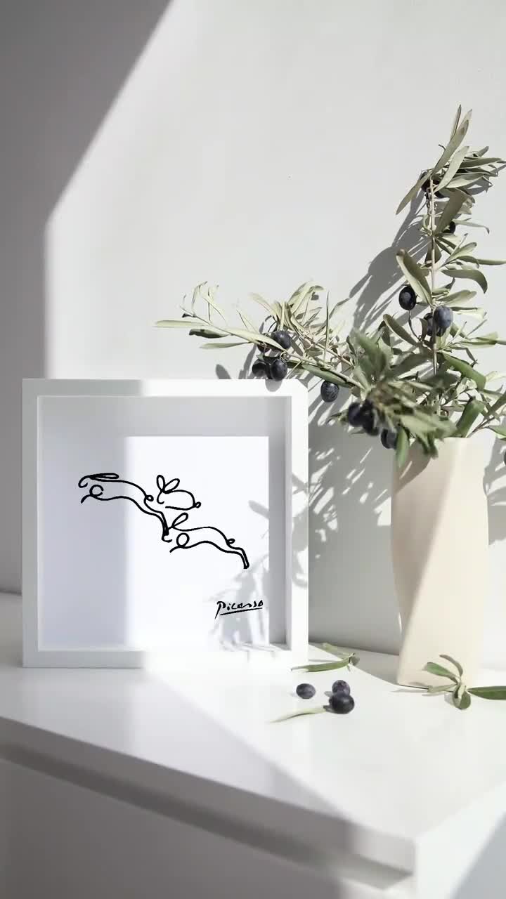 ピカソのウサギの線画プリント：ミニマリストの保育園アート（デジタル