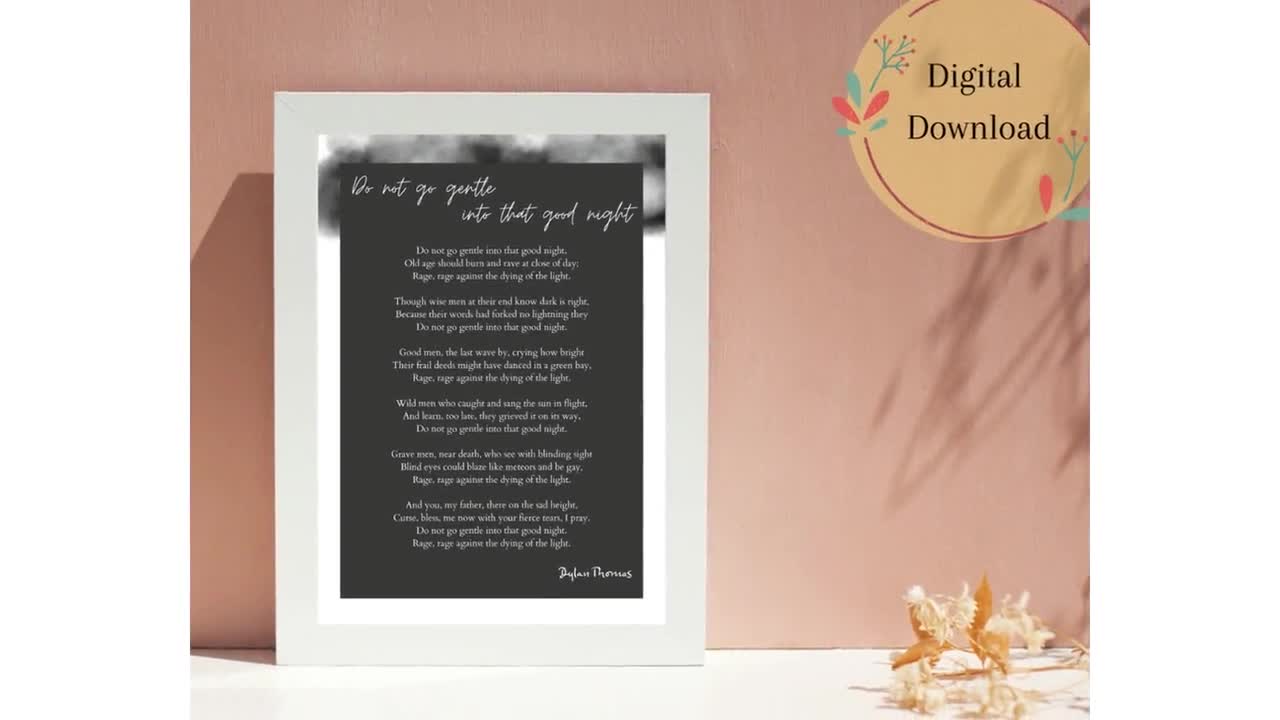 Do not go gentle into that good night Dylan Thomas poem wall art book quote  wall art printable famous quotes literature quotes book lover