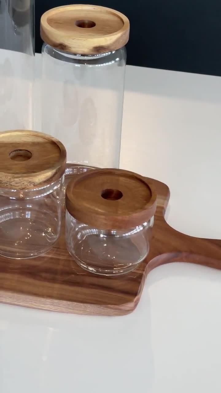 Acacia Wood Glass Pasta Storage Jar 1.2L for Pantry Organisation