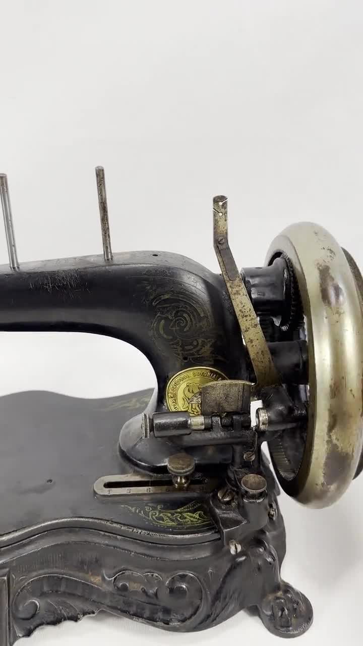 Antike Saxonia Regia 1800er - Doppelfaden Handkurbel Nähmaschine