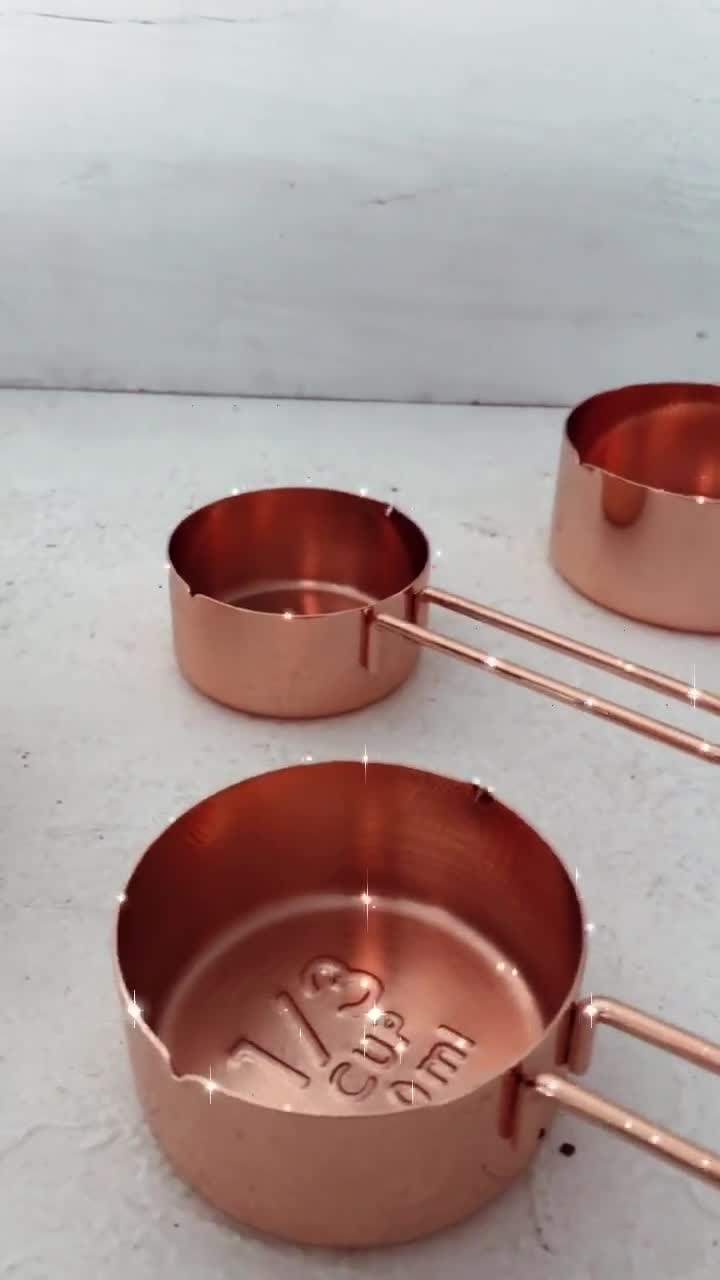 Copper Measuring Cups Set of Four 1/4, 1/3, 1/2 & 1 Cups, Kitchen Tools for  Measuring, Baking Cups, Metallic Scoops, Mom Gift Box for Her 
