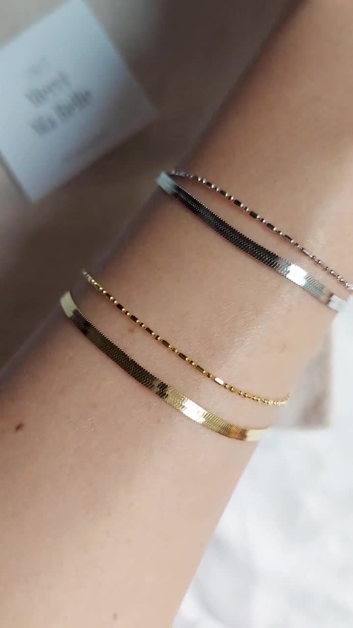 Delicate Gold Layering Bracelet,dainty Gold Bracelet Set,double