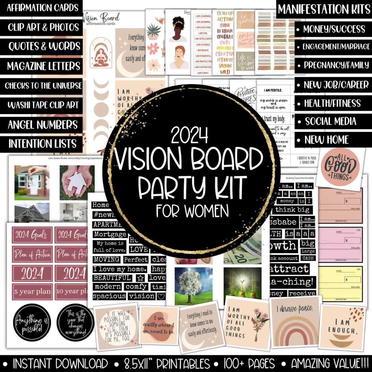 2024 Vision Board Party Kit Goal Mood Board for Women, Engagement