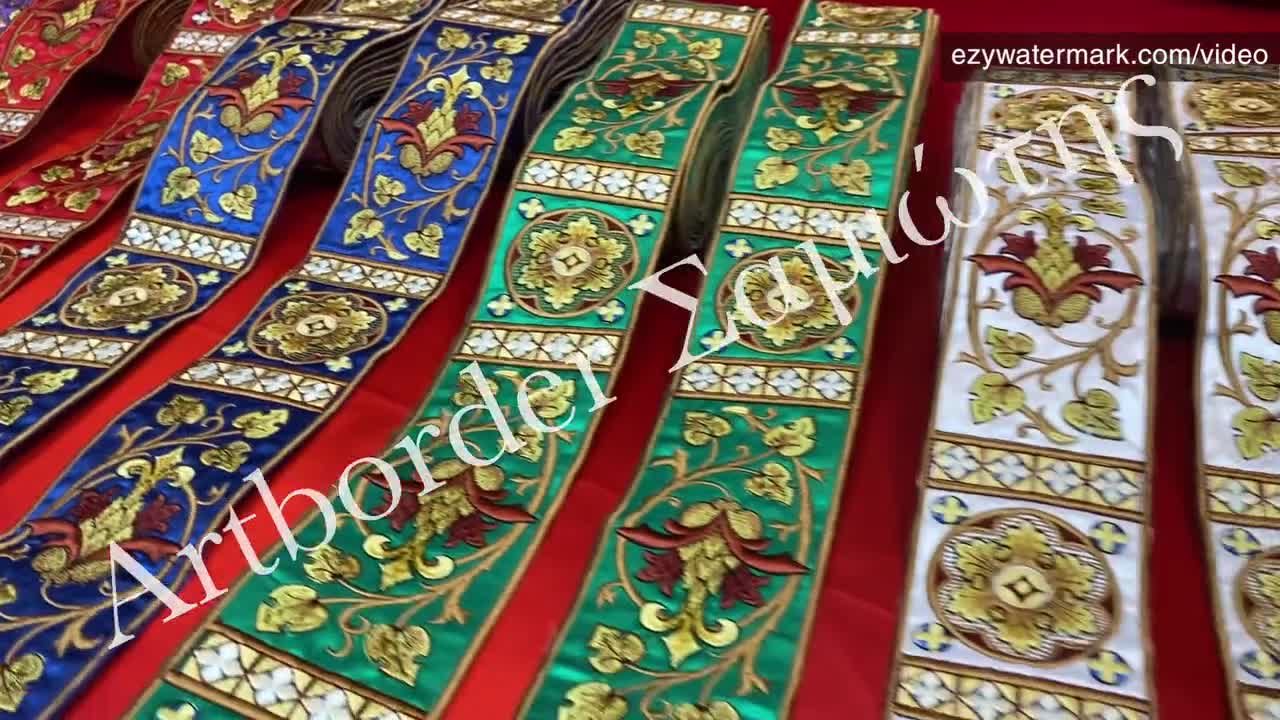 Embroidered galloons 5 meters roll , Embroidered ribbons , Decorative ribbons , Liturgical galons , Vestment ribbons , 5 meters deals roll