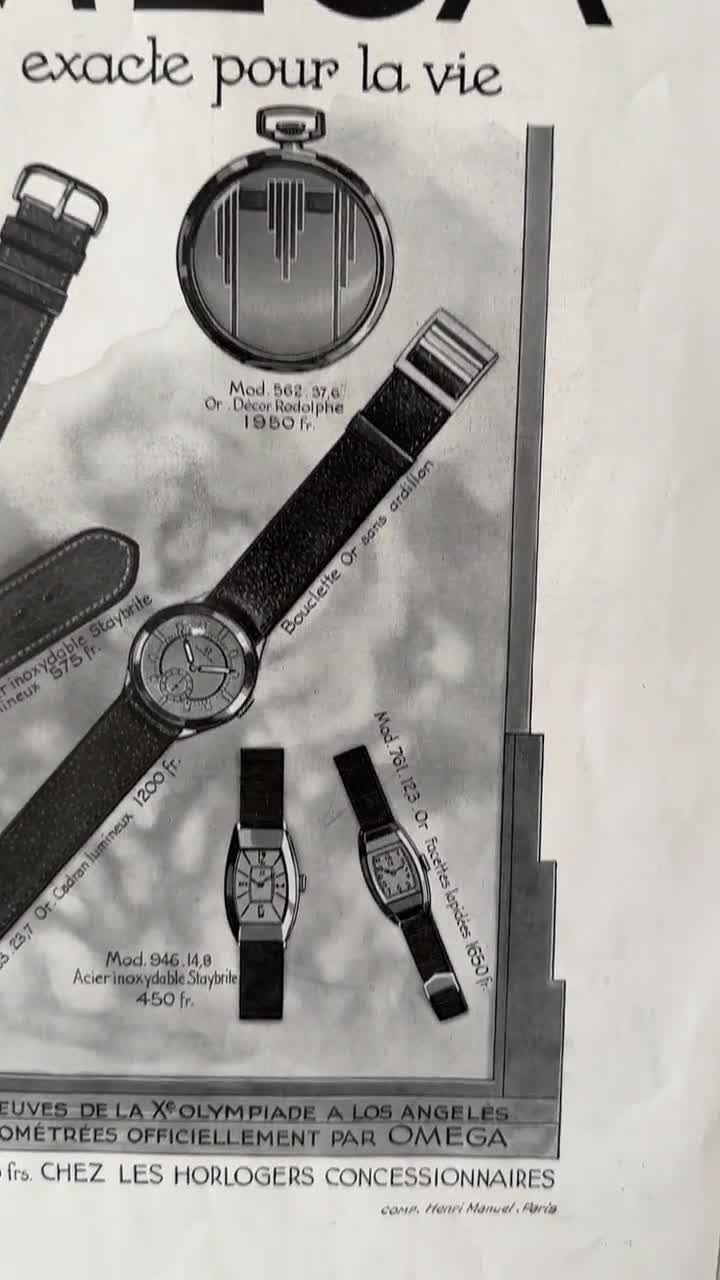 Original 1930s Vintage Omega Watch Advertisement Poster: Authentic