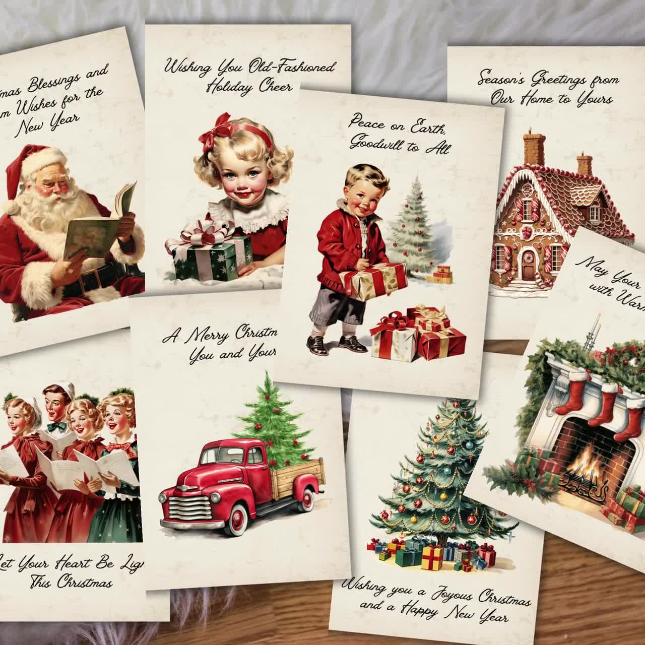 Printable Vintage Christmas Cards, Vintage Holiday Greeting Cards, Christmas Card Bundle, Christmas Card Set of 8, Retro Christmas Cards - Etsy