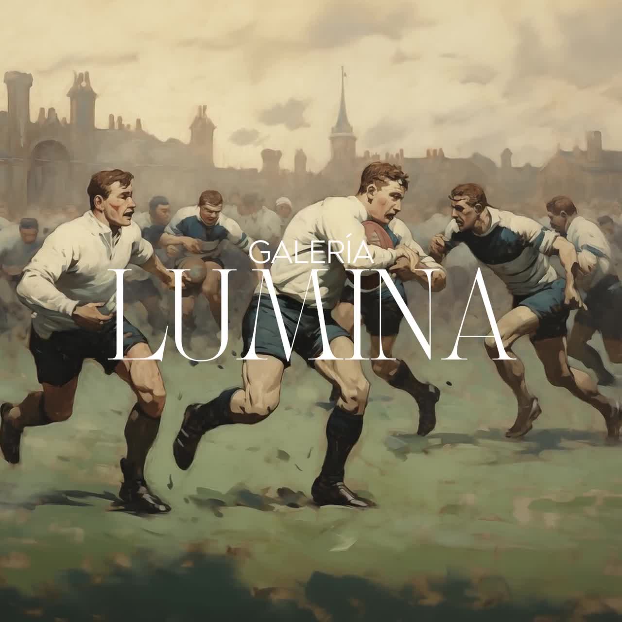 ヴィンテージラグビー試合イングランドスポーツシーン絵画（デジタル