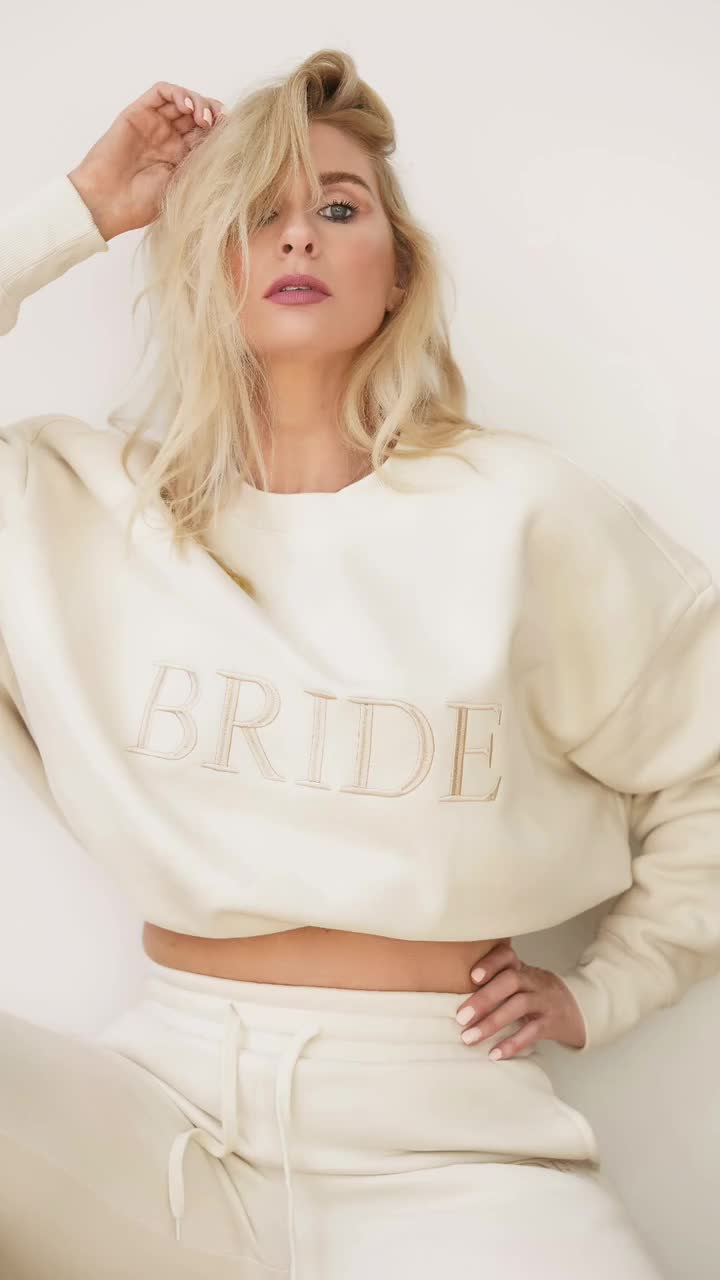 Bride Tracksuit Set| Bride pants| Bride Sweatshirt| Bride Hoodie| Bridal Gift Idea| Bride Outfit| Embroidered Wifey Jumper| Bride Gift video poster