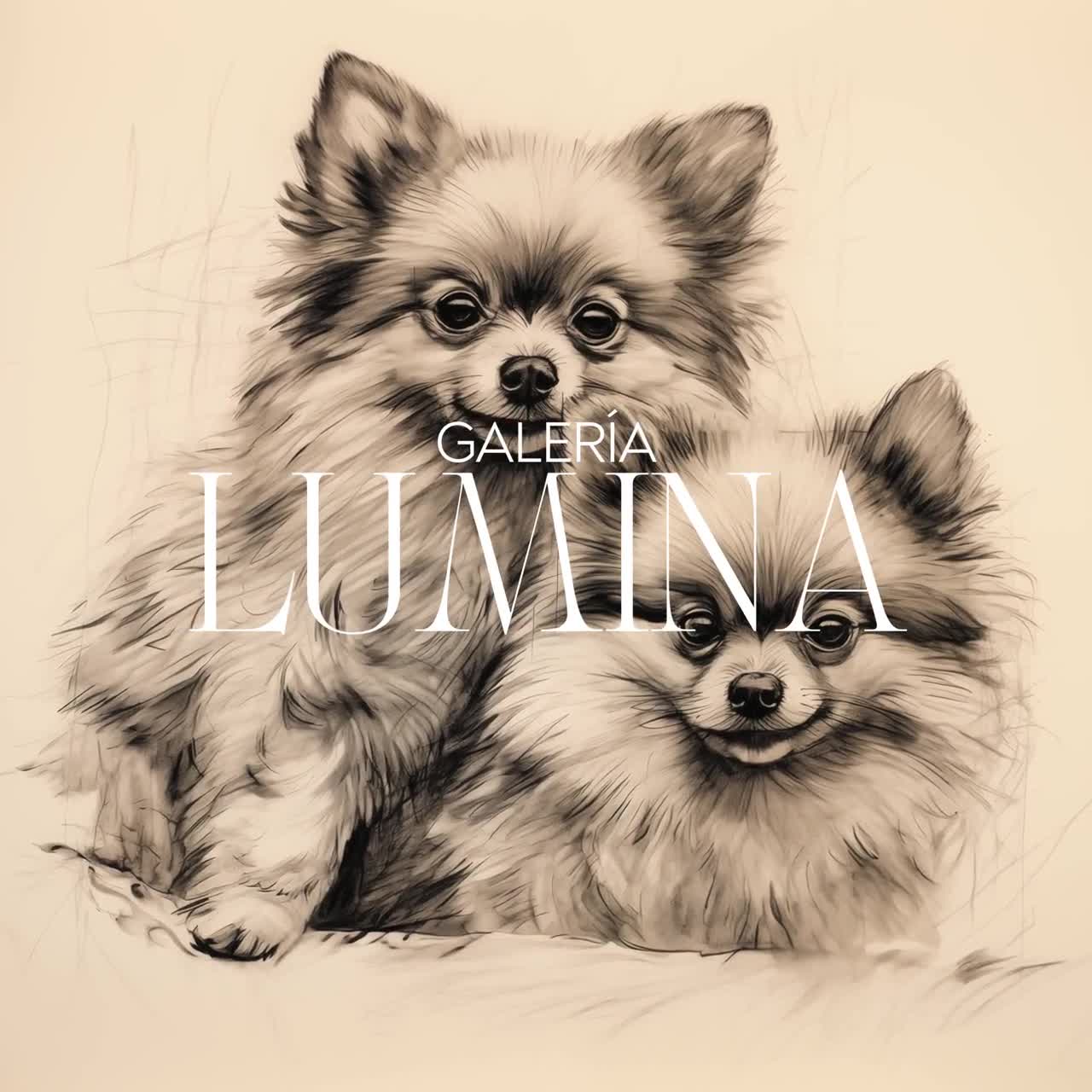 ポメラニアン犬 ペンとインクの絵 ミニマリストの犬のスケッチ モダン