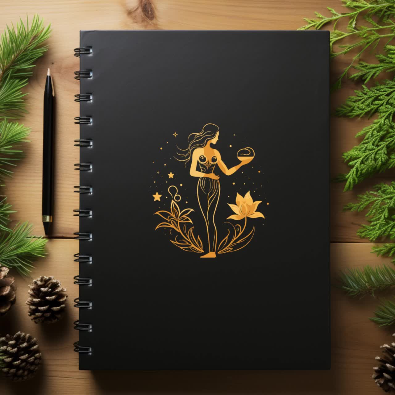 Aquarius Svg, Floral Woman Water Jug Clipart, Gold Zodiac Sign