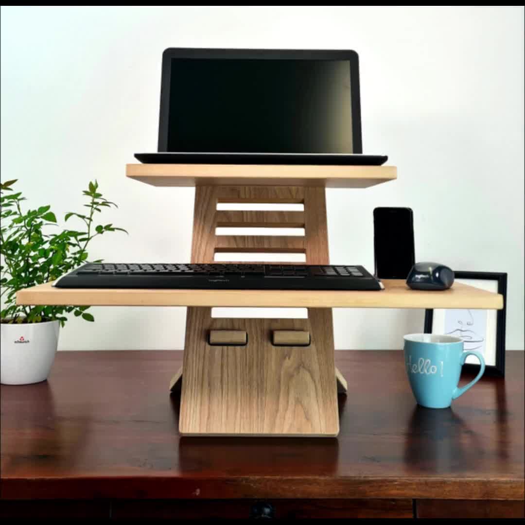Stand Desk Medium Oak Laptop Standing Desk, Standing Desk, Laptop  Increaser, Standing Desk, Home Office, Laptop Stand, Desk Stand Converter 