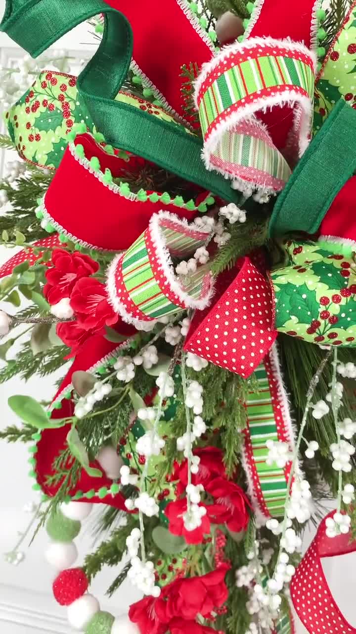 Holiday Corner Swag Wreath, Christmas Red and Green Wreath