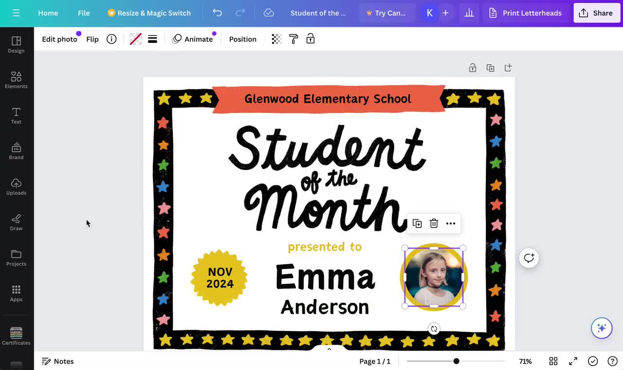 student-of-the-month-certificate-award-colorful-digital-download-edit-in-canva-easy-teacher-template-highlight-class-student-feature-etsy