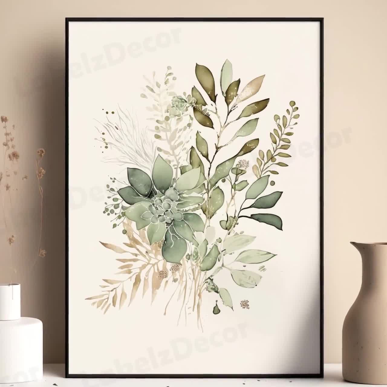 LakelzDecor 水彩ボタニカルプリント 3枚セット セージグリーン