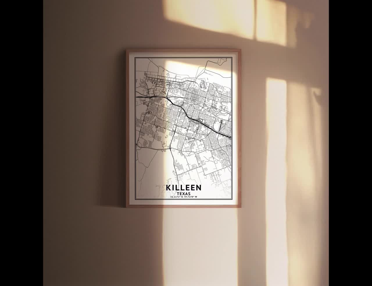 Killeen Texas Map Black and White Coordinates Map of